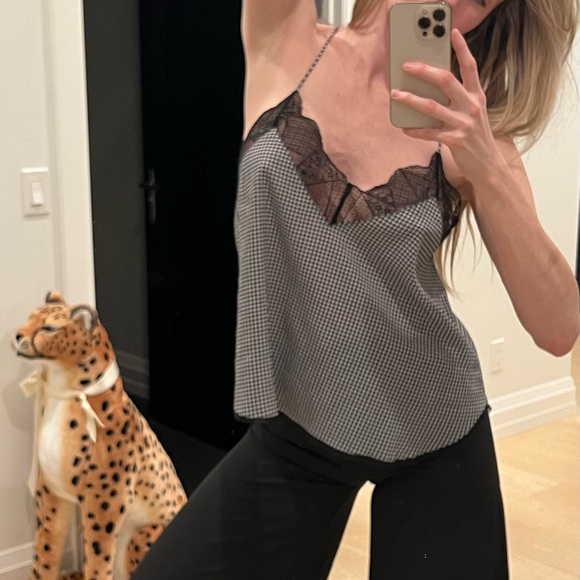 Checkered and lace spaghetti strap top - Picture 8 of 9